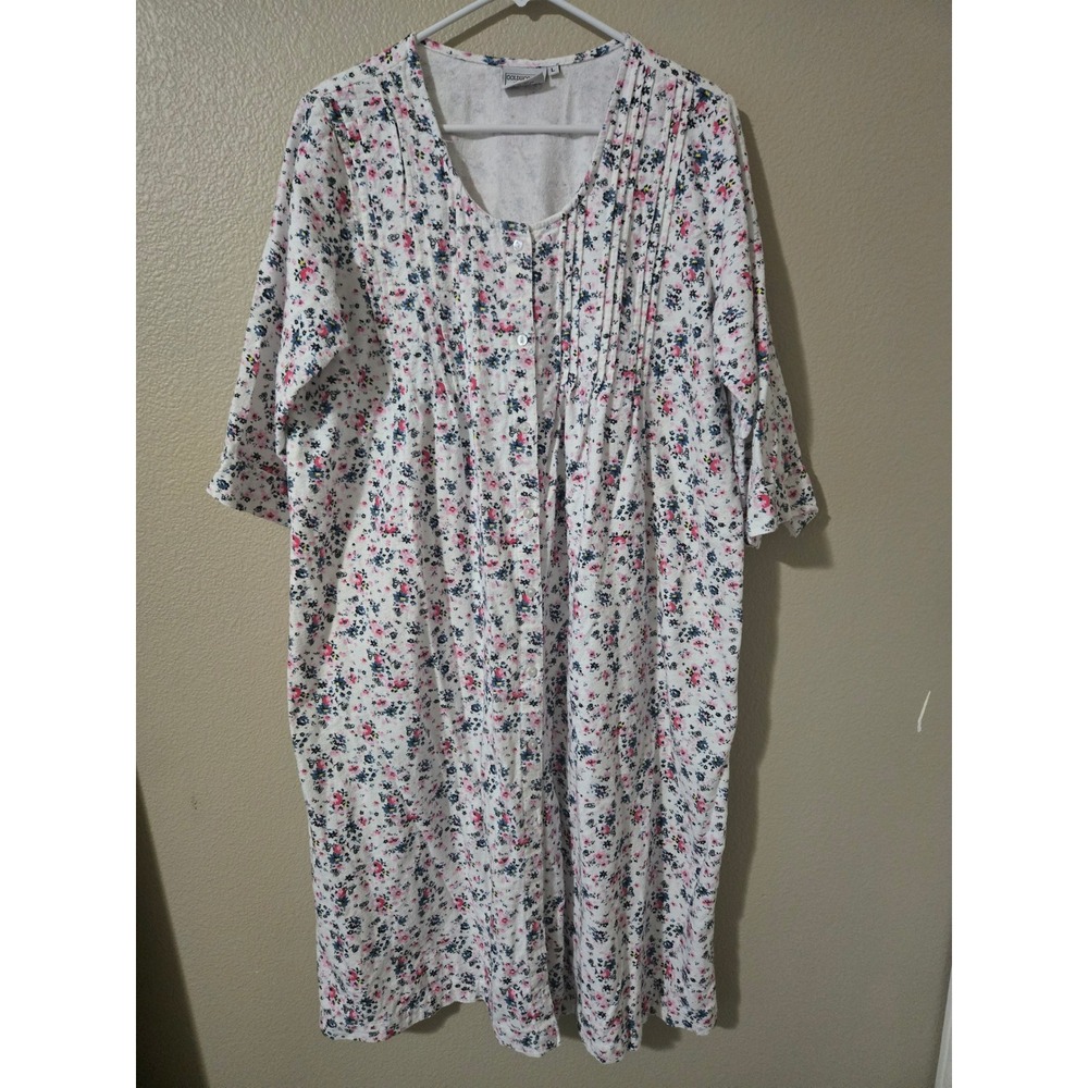 Gold Coast Womens White Floral Flannel Nightgown 100% Cotton Long Sleeve Large